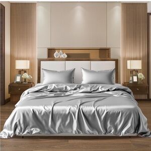Luxury Silver 6 pcs Duvet Queen Bedding Set